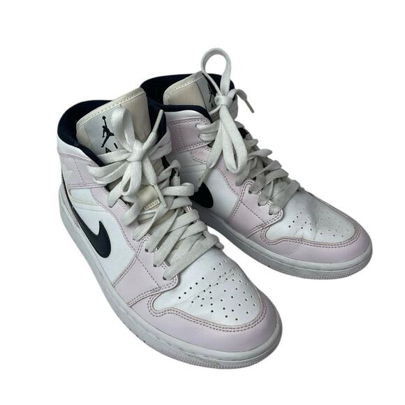 Nike Air Jordan 1 Mid Pink White Lace Up High Top Athletic Sneakers Shoes Sz 7.5 - Picture 5 of 7